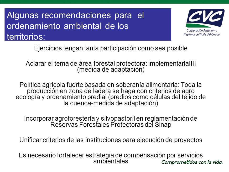 Algunas recomendaciones para el ordenamiento ambiental de los territorios: