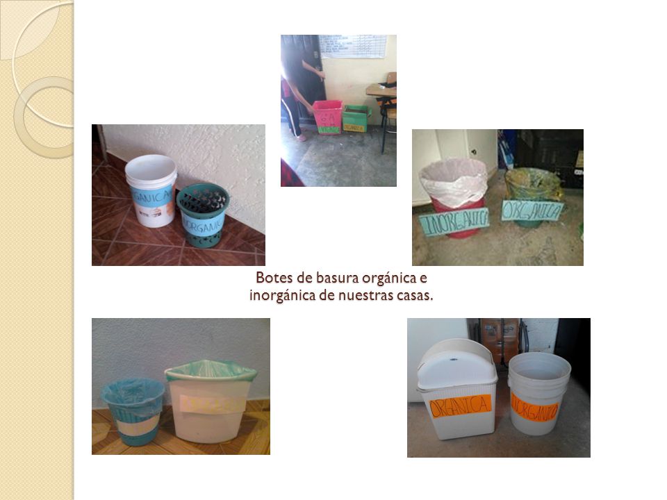 Botes de basura orgánica e inorgánica de nuestras casas.