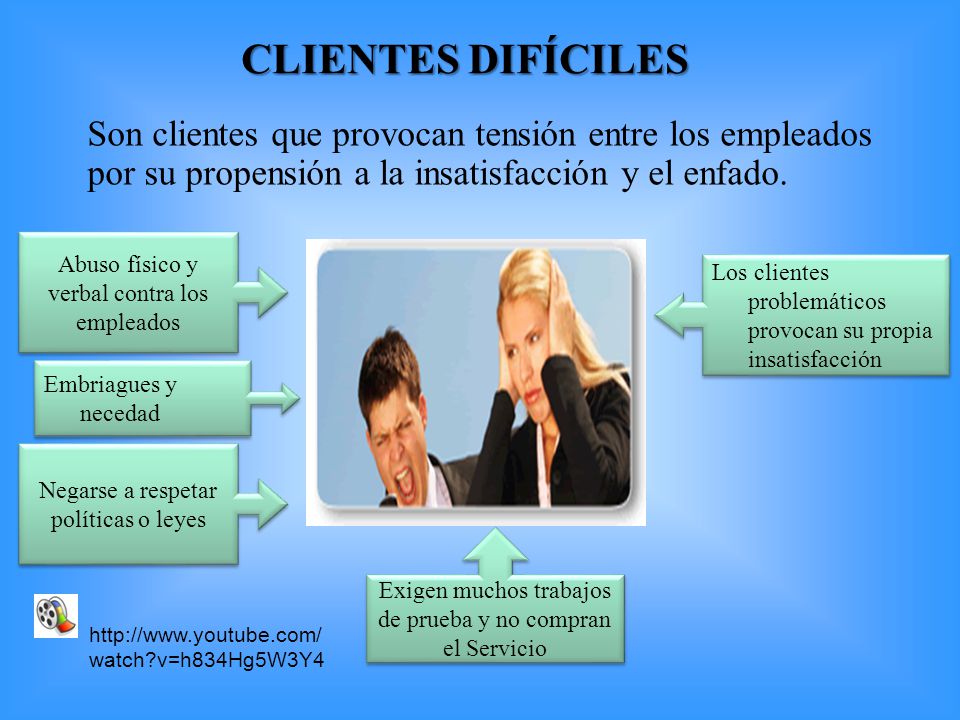 CLIENTES DIFÍCILES Son clientes que provocan tensión entre los empleados por su propensión a la insatisfacción y el enfado.