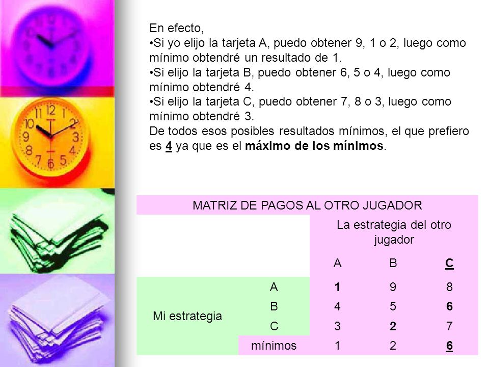 MATRIZ DE PAGOS AL OTRO JUGADOR La estrategia del otro jugador