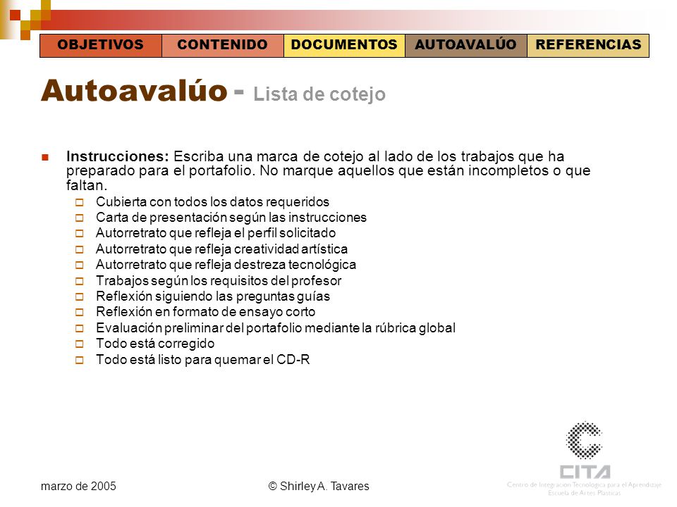 Autoavalúo - Lista de cotejo