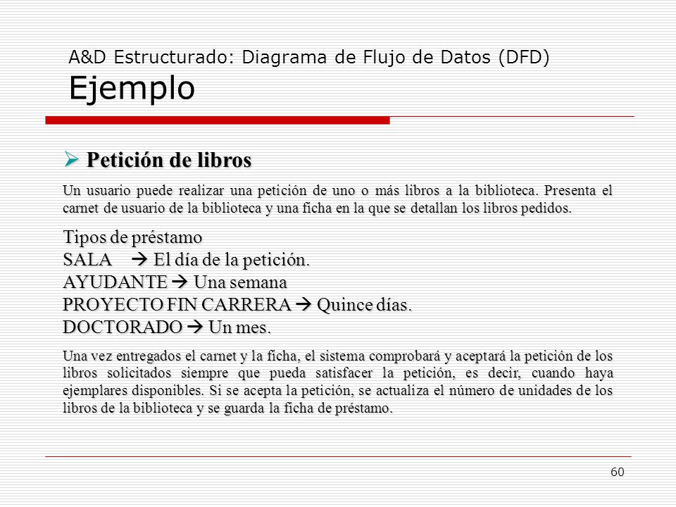 Petición de libros Tipos de préstamo SALA  El día de la petición.