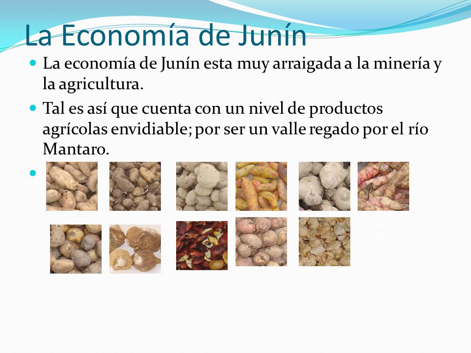 La Economía de Junín La economía de Junín esta muy arraigada a la minería y la agricultura.