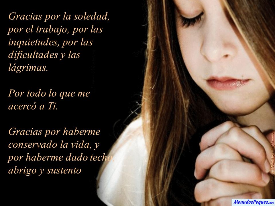 Gracias por la soledad, por el trabajo, por las inquietudes, por las dificultades y las lágrimas.