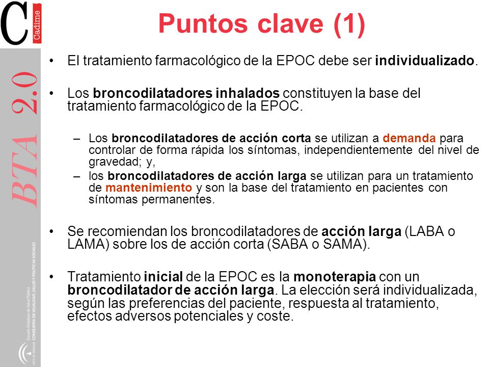 BTA 2.0 Puntos clave (1) El tratamiento farmacológico de la EPOC debe ser individualizado.
