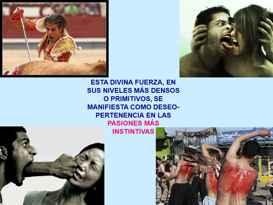 ESTA DIVINA FUERZA, EN SUS NIVELES MÁS DENSOS O PRIMITIVOS, SE MANIFIESTA COMO DESEO-PERTENENCIA EN LAS PASIONES MÁS INSTINTIVAS