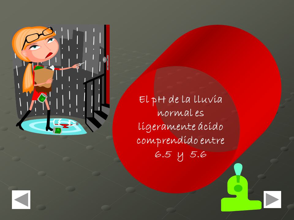 El pH de la lluvia normal es ligeramente ácido comprendido entre 6
