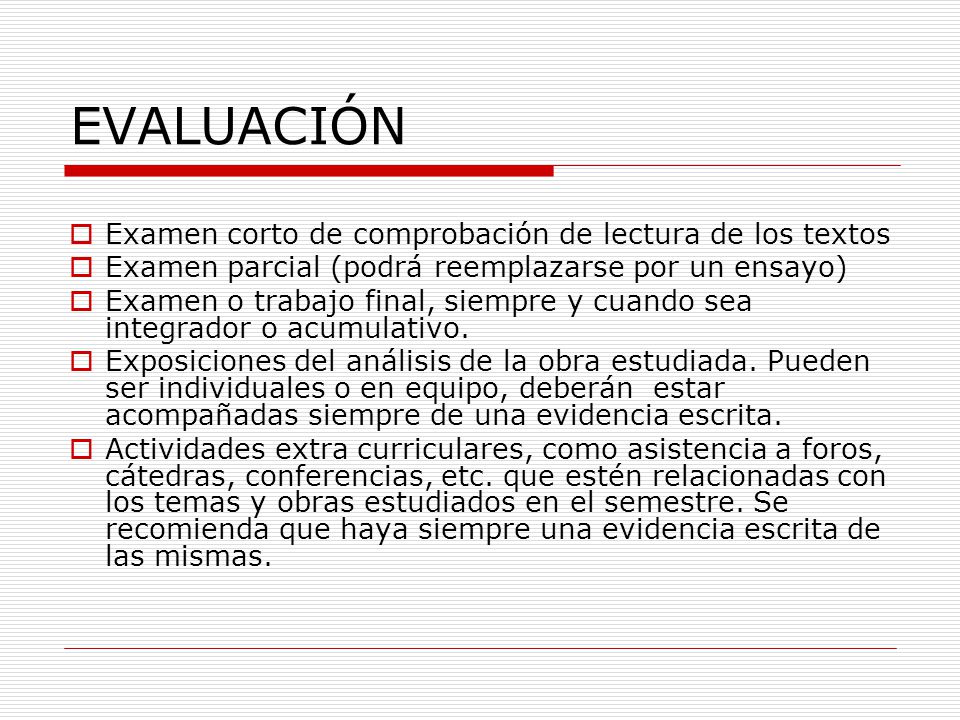 EVALUACIÓN Examen corto de comprobación de lectura de los textos