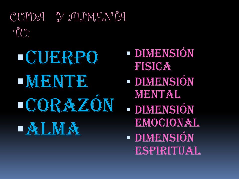 CUERPO MENTE CORAZÓN ALMA CUIDA Y ALIMENTA TU: DIMENSIÓN FISICA