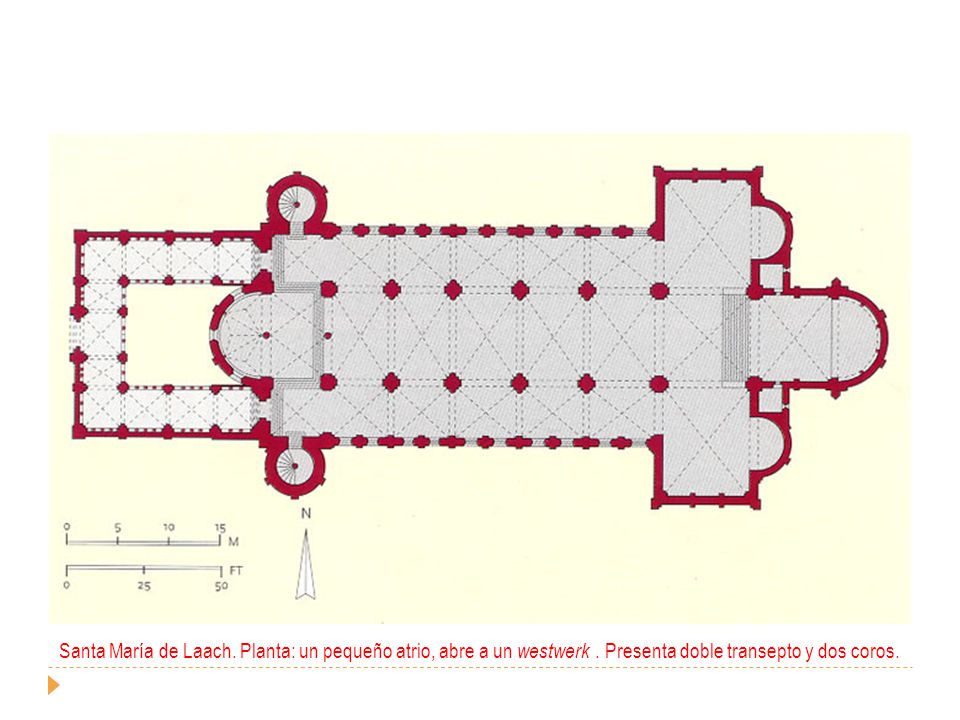 Santa María de Laach. Planta: un pequeño atrio, abre a un westwerk