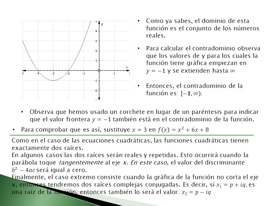 Como ya sabes, el dominio de esta función es el conjunto de los números reales.