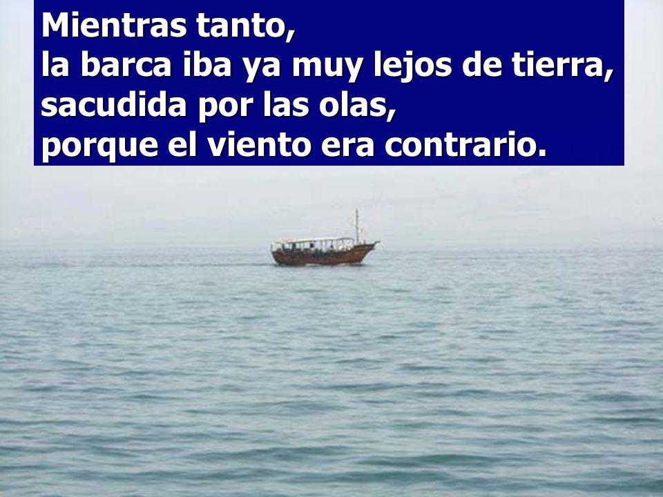 Mientras tanto, la barca iba ya muy lejos de tierra, sacudida por las olas, porque el viento era contrario.