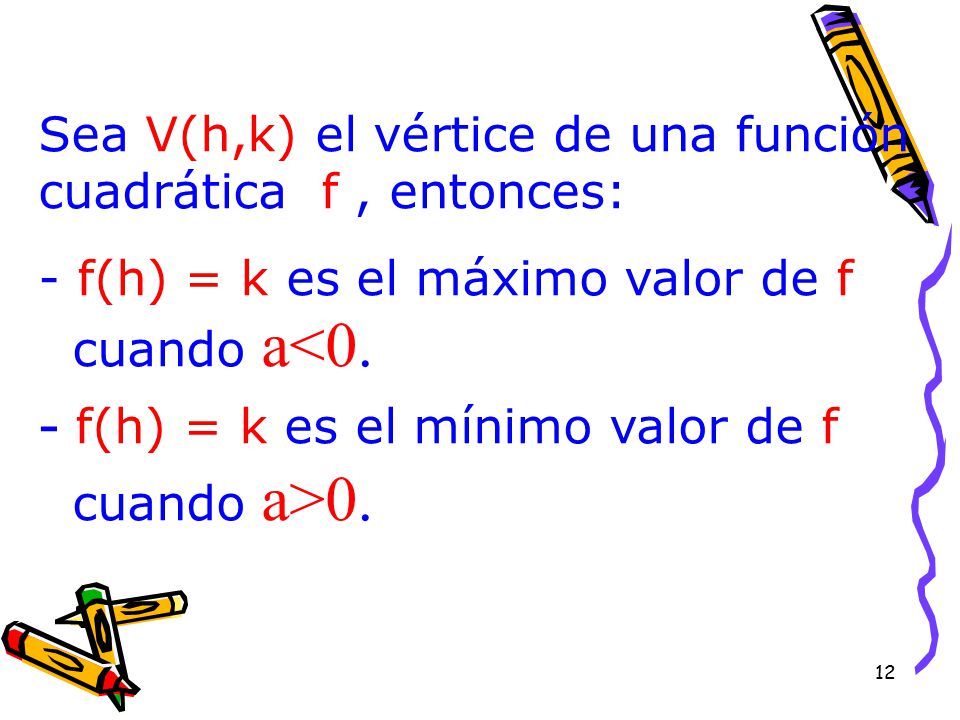 - f(h) = k es el mínimo valor de f
