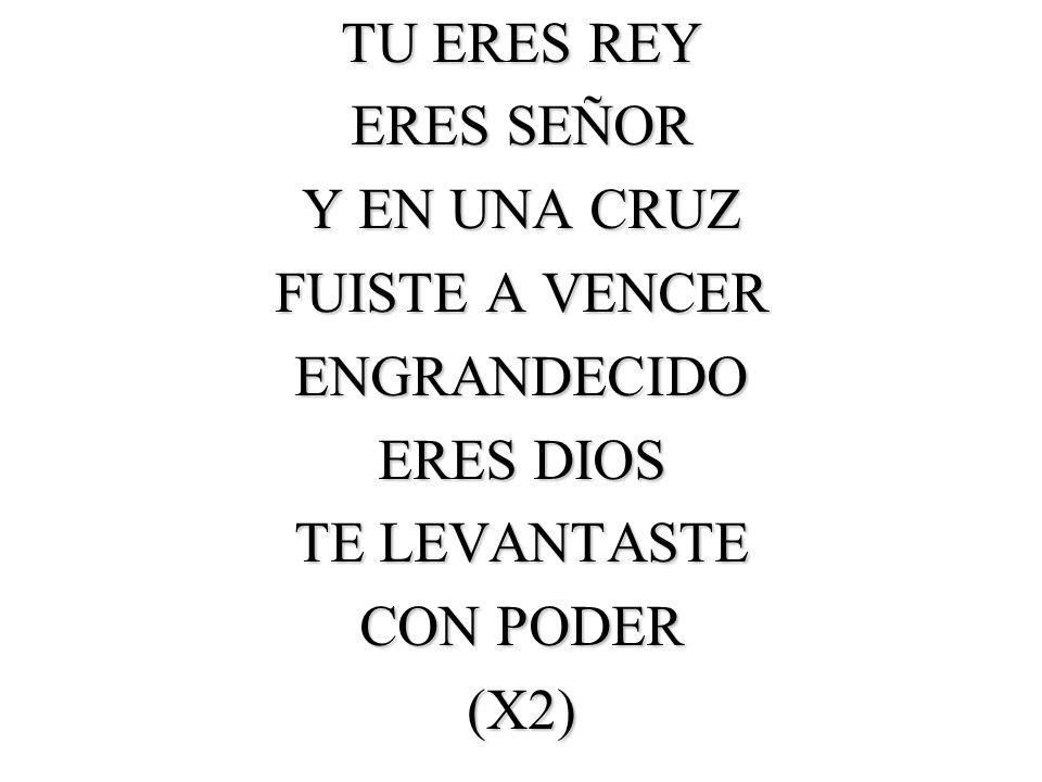 TU ERES REY ERES SEÑOR. Y EN UNA CRUZ. FUISTE A VENCER. ENGRANDECIDO. ERES DIOS. TE LEVANTASTE.