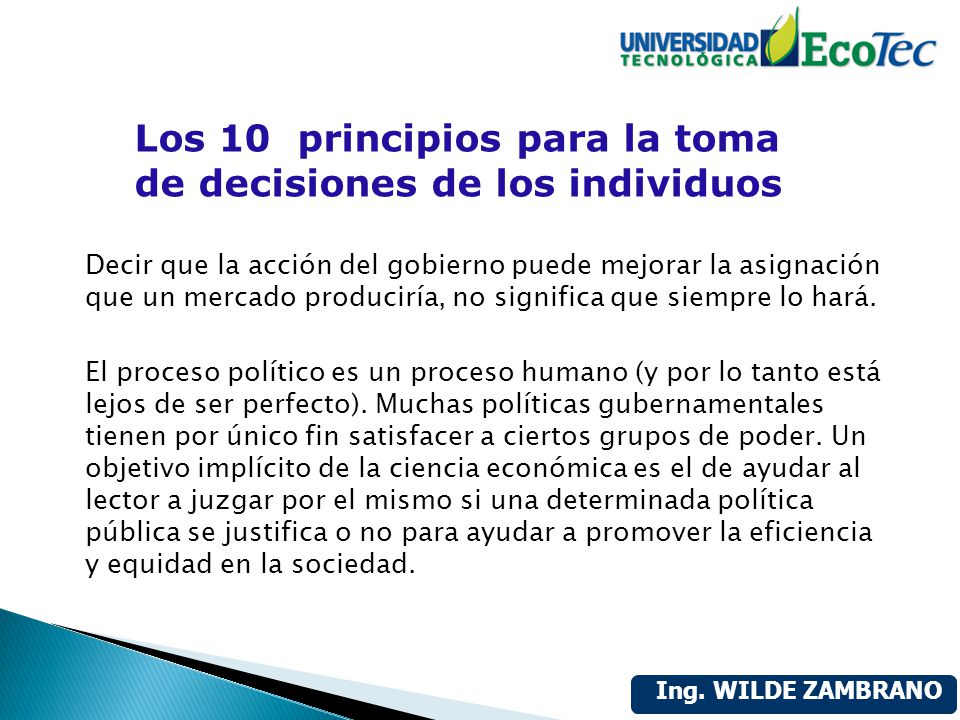 Los 10 principios para la toma de decisiones de los individuos