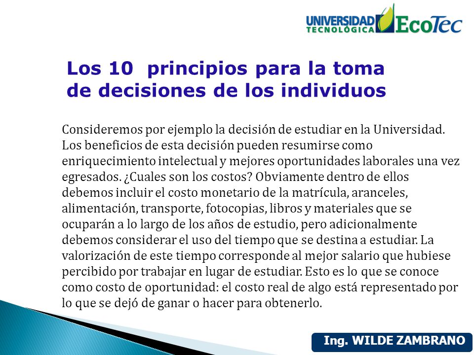 Los 10 principios para la toma de decisiones de los individuos