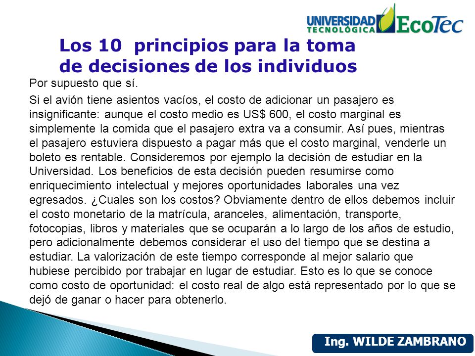 Los 10 principios para la toma de decisiones de los individuos