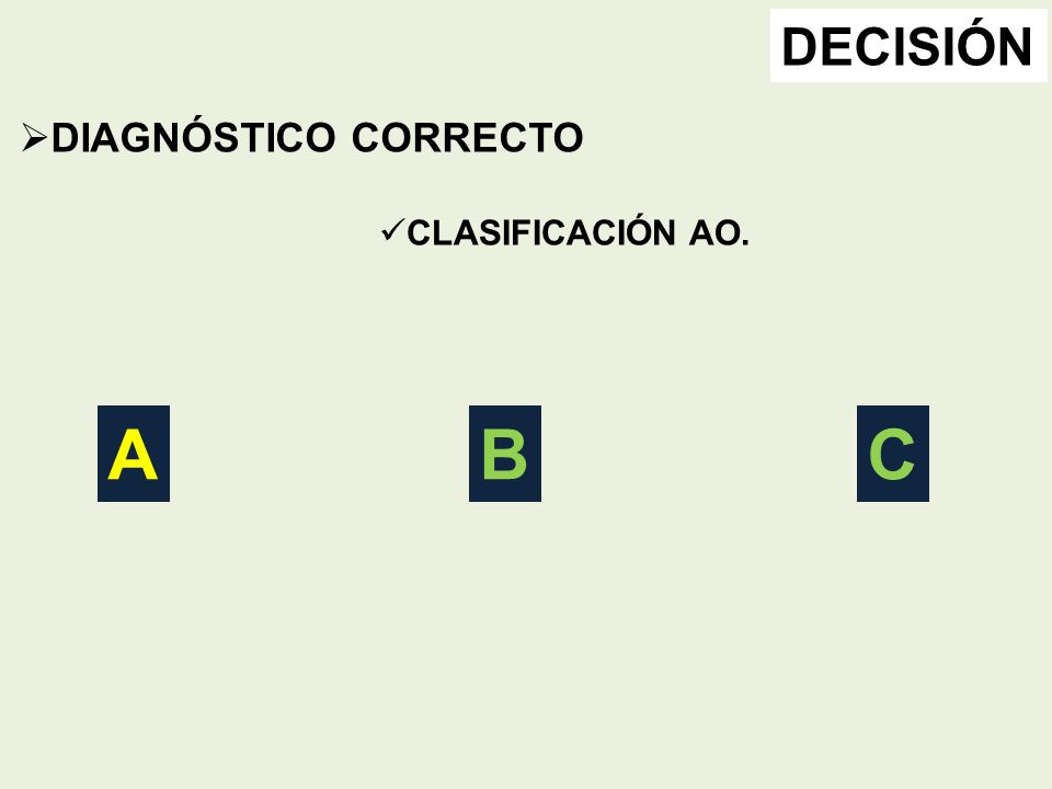 DECISIÓN DIAGNÓSTICO CORRECTO CLASIFICACIÓN AO. A B C