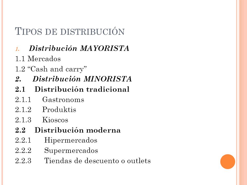 Tipos de distribución Distribución MAYORISTA 1.1 Mercados
