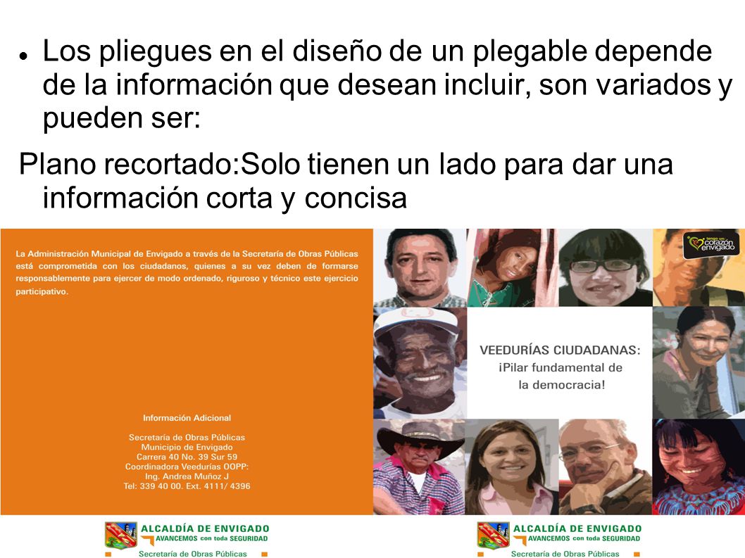 Los pliegues en el diseño de un plegable depende de la información que desean incluir, son variados y pueden ser: