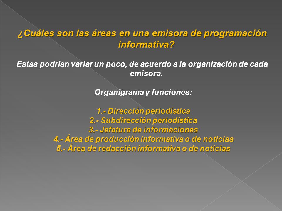 ¿Cuáles son las áreas en una emisora de programación informativa