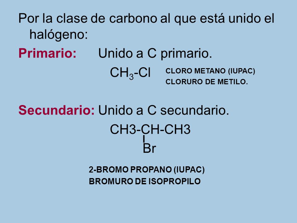 Por la clase de carbono al que está unido el halógeno: