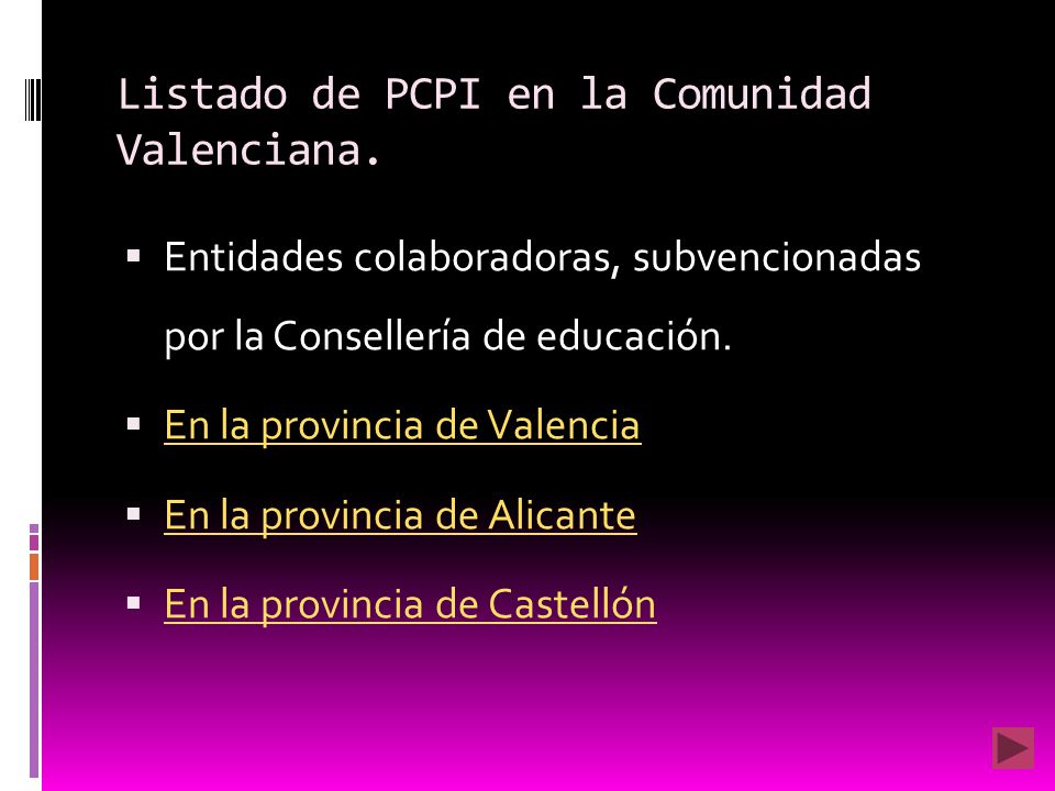 Listado de PCPI en la Comunidad Valenciana.