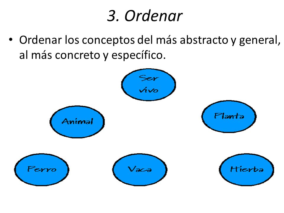 3. Ordenar Ordenar los conceptos del más abstracto y general, al más concreto y específico.