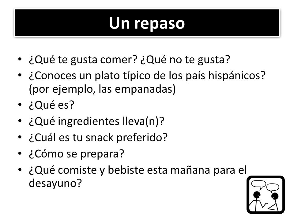 Un repaso ¿Qué te gusta comer ¿Qué no te gusta