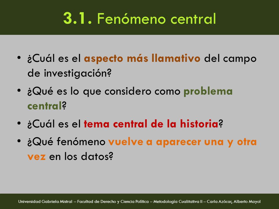3.1. Fenómeno central ¿Cuál es el aspecto más llamativo del campo de investigación ¿Qué es lo que considero como problema central