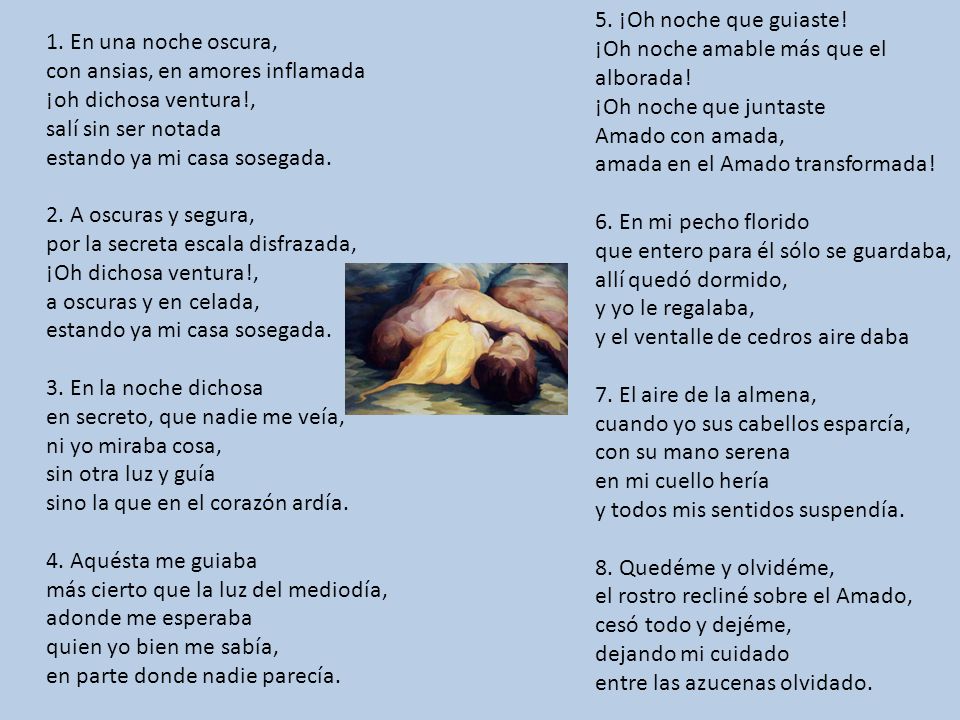 5. ¡Oh noche que guiaste. ¡Oh noche amable más que el alborada