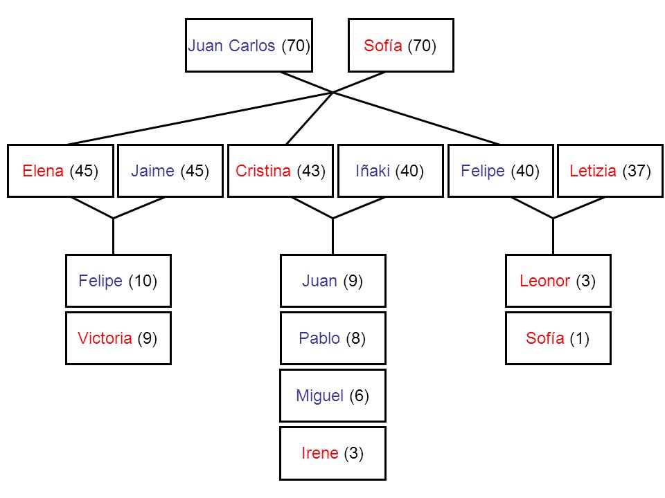 Juan Carlos (70) Sofía (70) Elena (45) Jaime (45) Cristina (43)