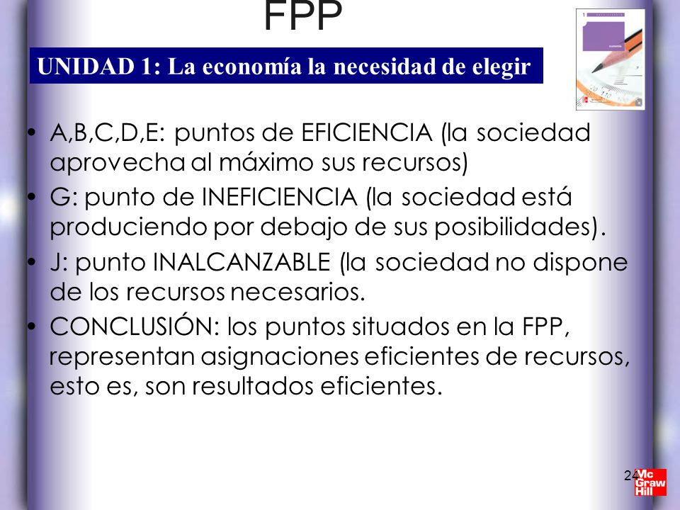 FPP A,B,C,D,E: puntos de EFICIENCIA (la sociedad aprovecha al máximo sus recursos)