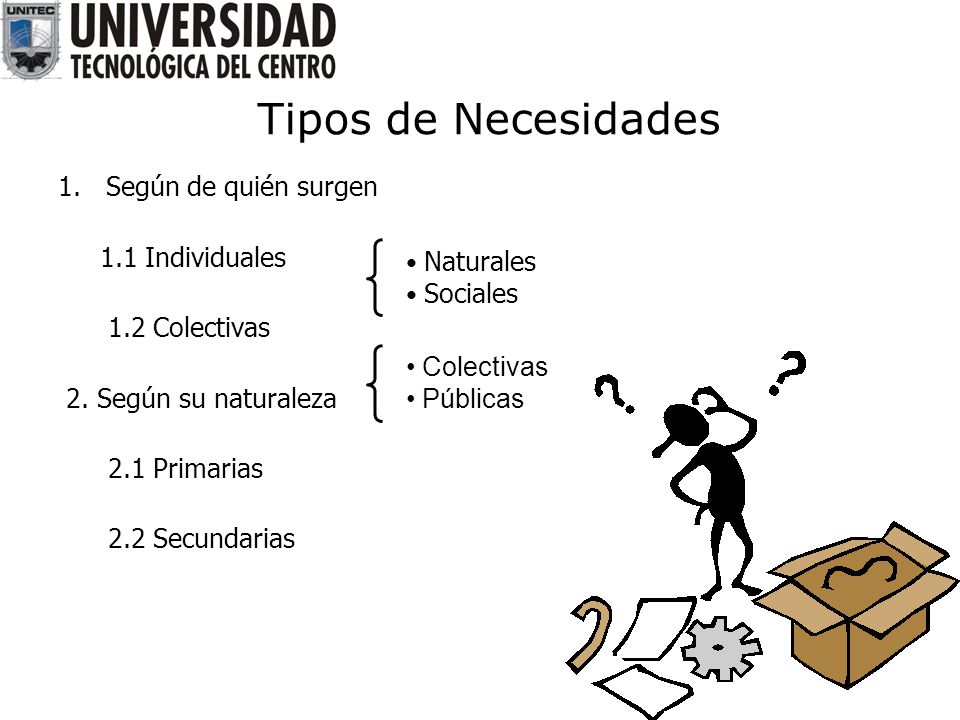 Tipos de Necesidades Según de quién surgen 1.1 Individuales