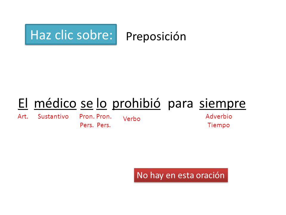 Haz clic sobre: El médico se lo prohibió para siempre Preposición