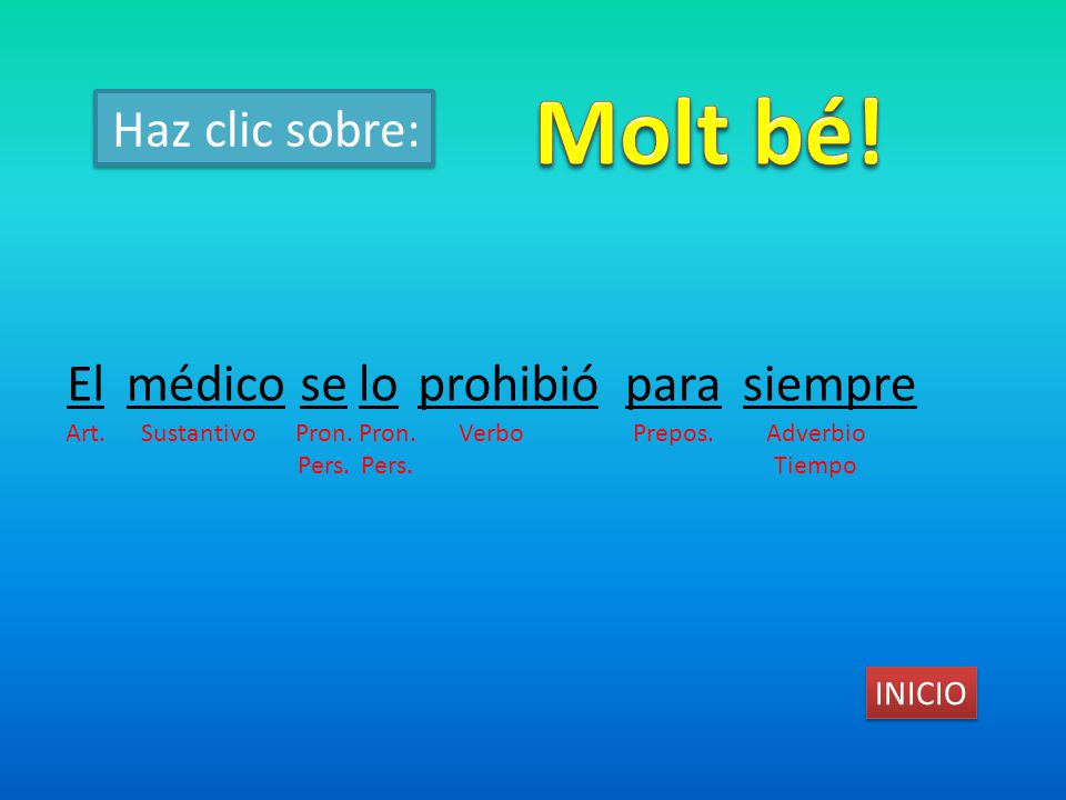 Molt bé! Haz clic sobre: El médico se lo prohibió para siempre INICIO