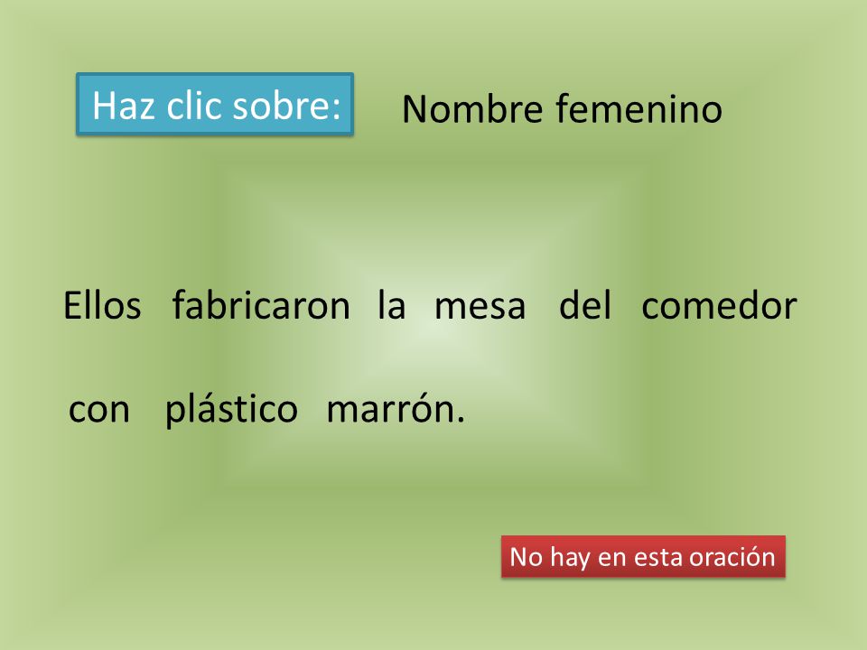 Haz clic sobre: Nombre femenino Ellos fabricaron la mesa del comedor