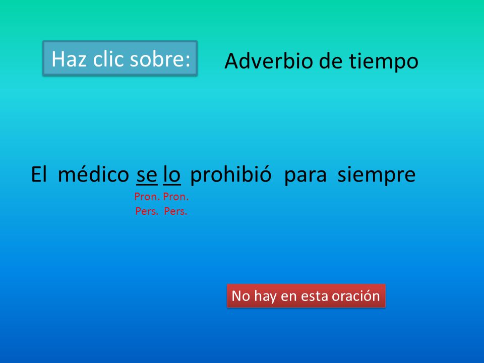 Haz clic sobre: Adverbio de tiempo El médico se lo prohibió para
