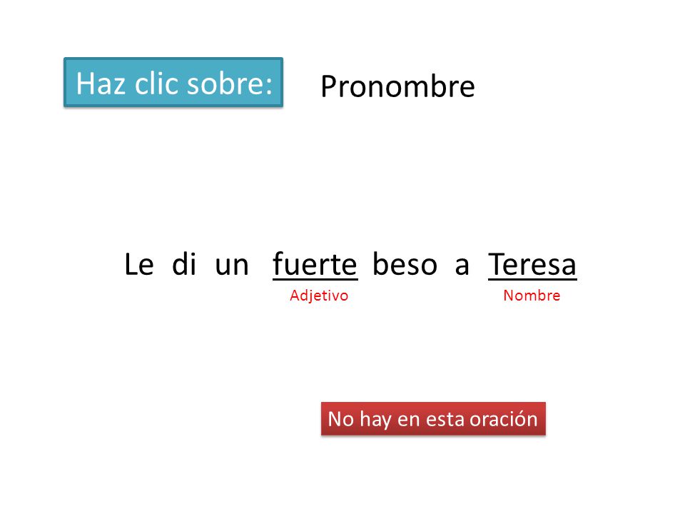 Haz clic sobre: Pronombre Le di un fuerte beso a Teresa