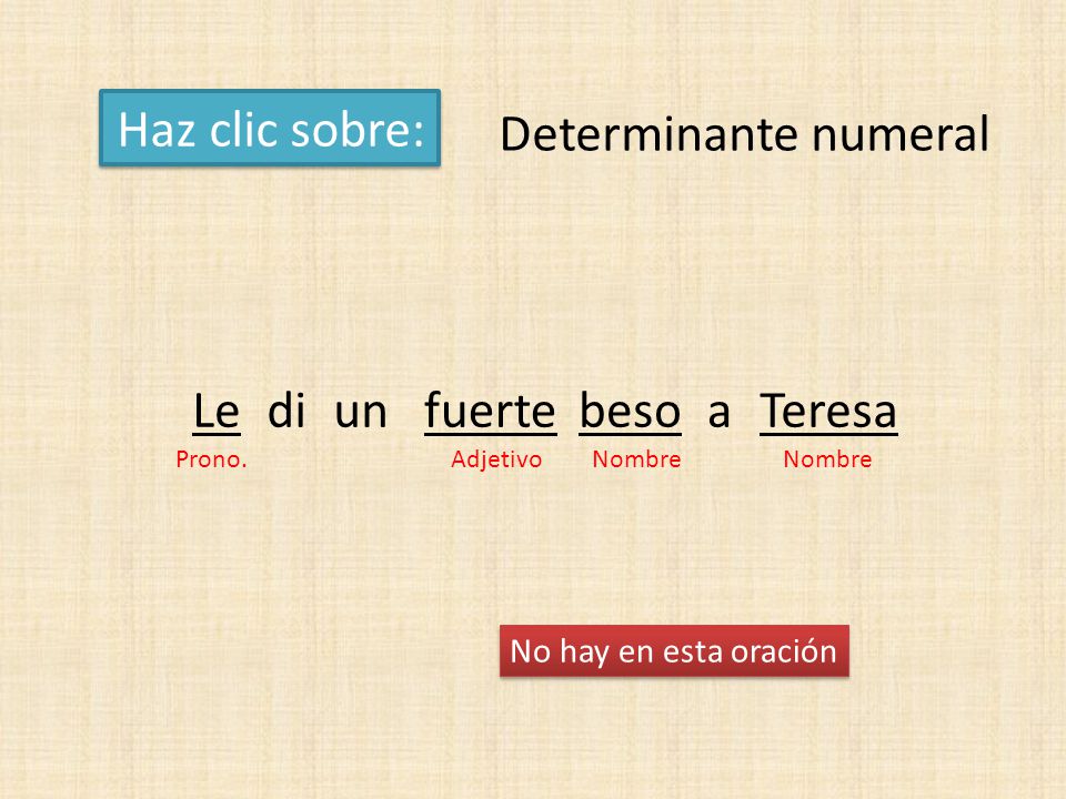 Haz clic sobre: Determinante numeral Le di un fuerte beso a Teresa