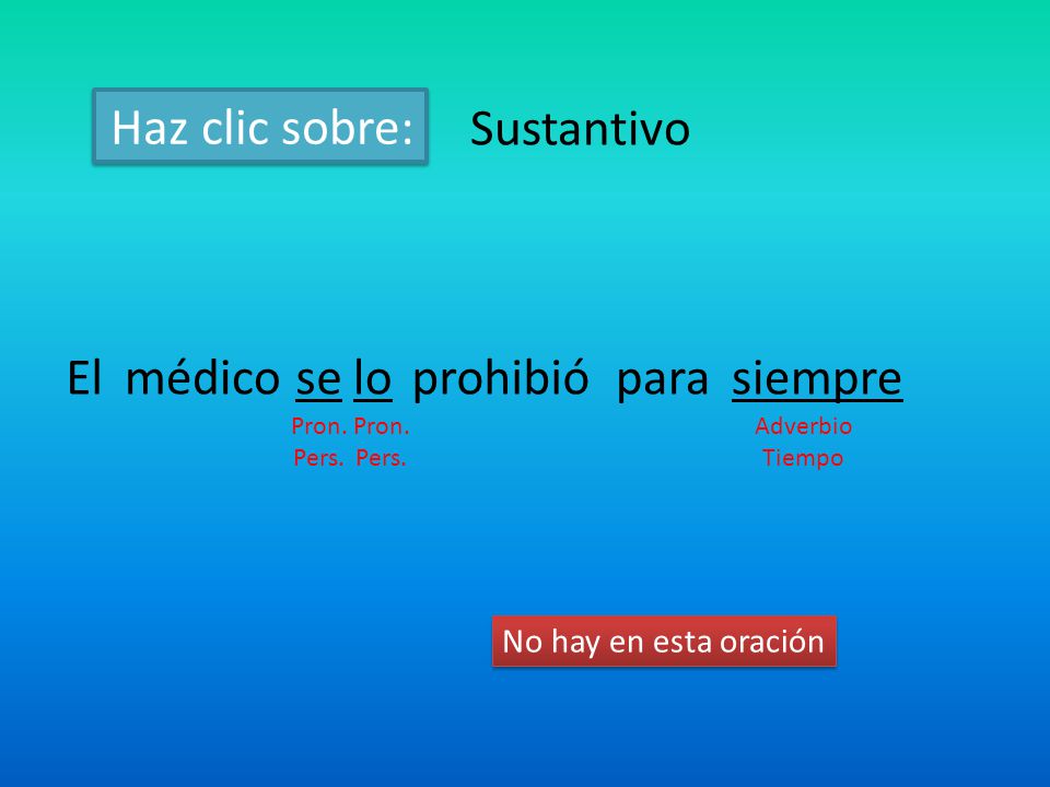 Haz clic sobre: Sustantivo El médico se lo prohibió para siempre