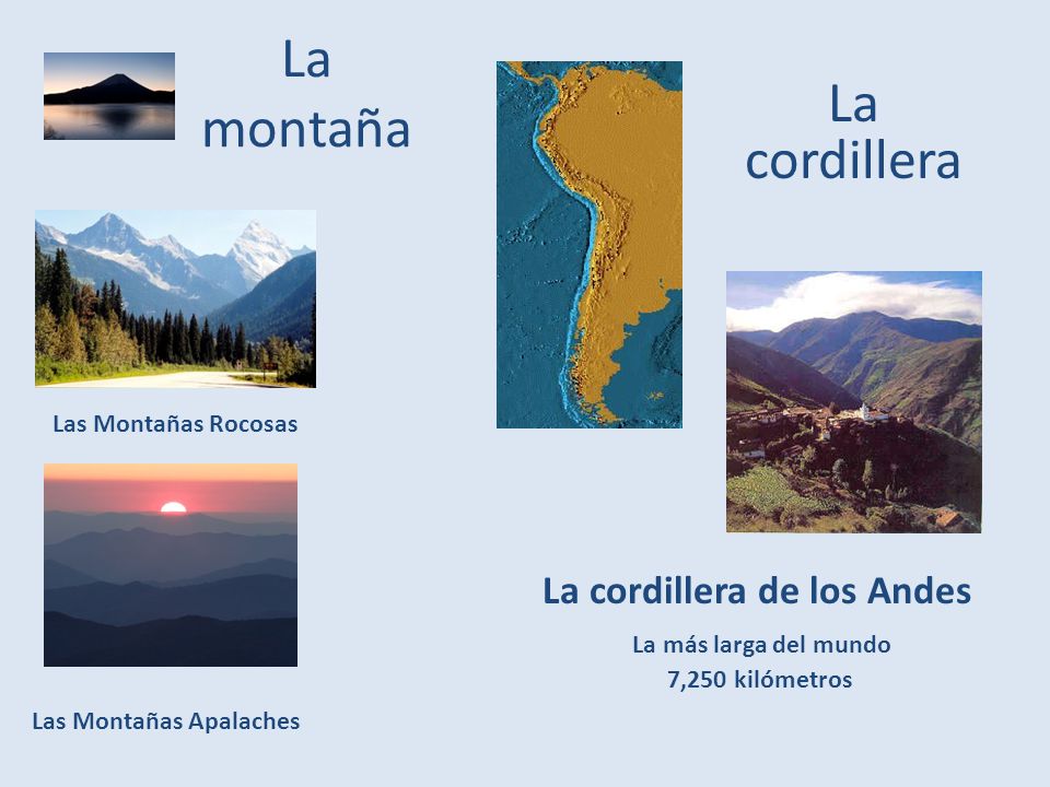 La cordillera de los Andes Las Montañas Apalaches