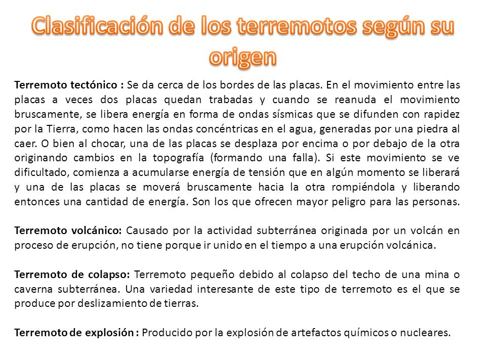 Clasificación de los terremotos según su origen
