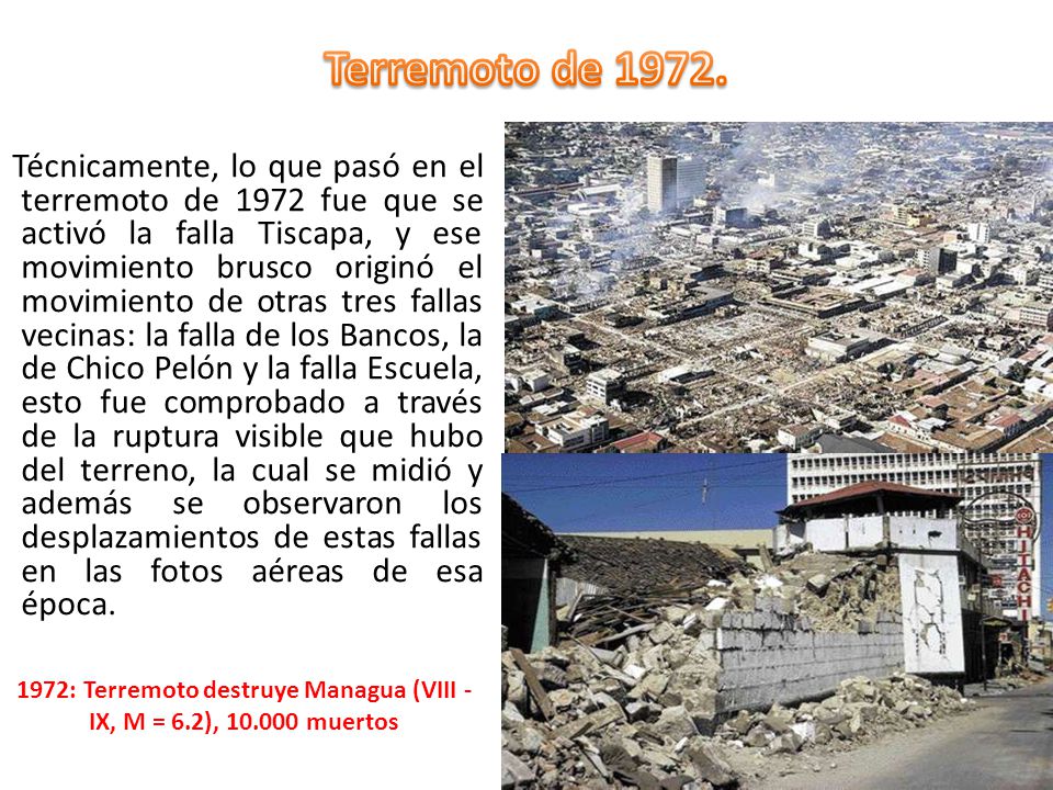 1972: Terremoto destruye Managua (VIII -IX, M = 6.2), muertos