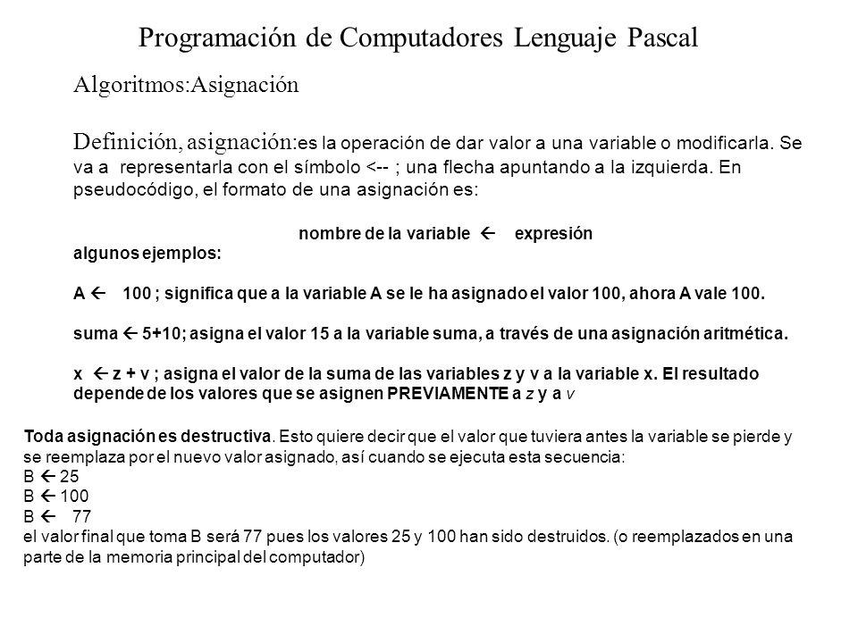 Programación de Computadores Lenguaje Pascal