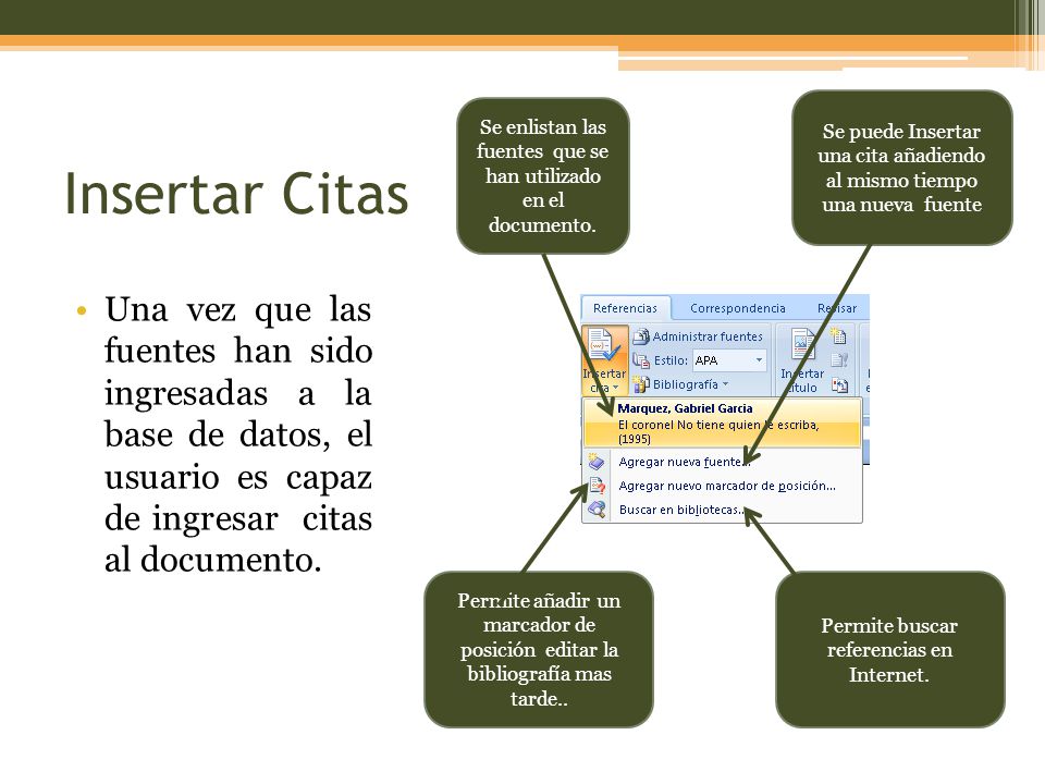 Se puede Insertar una cita añadiendo al mismo tiempo una nueva fuente