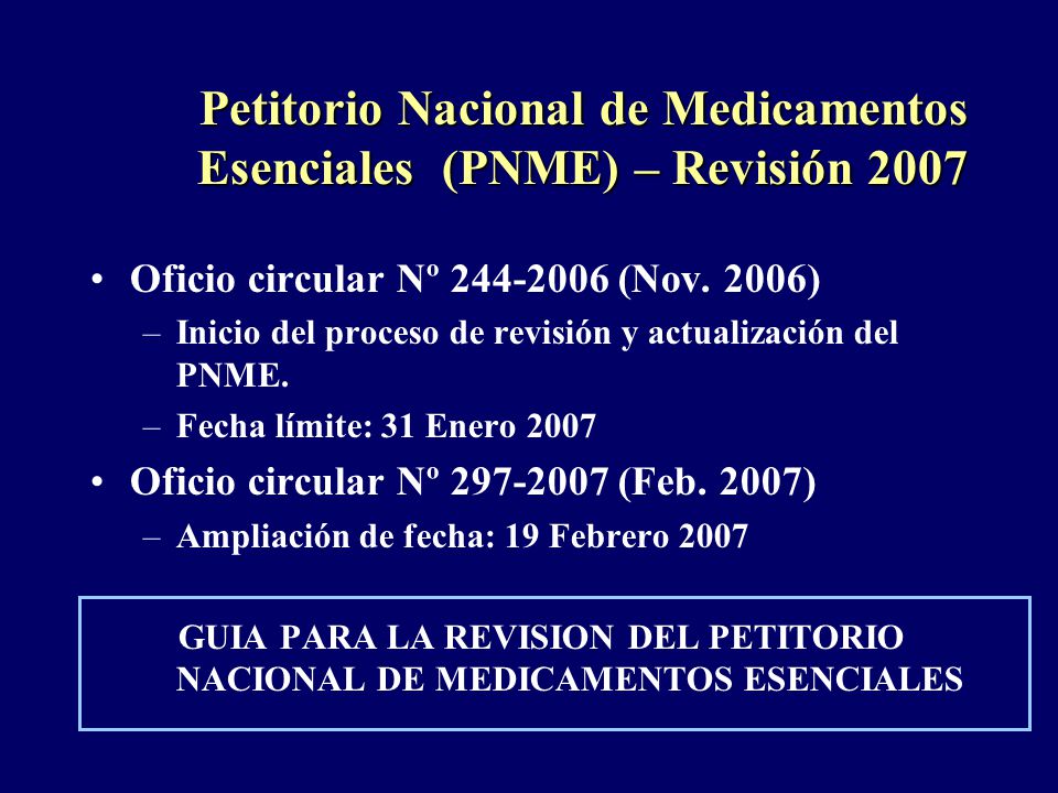Petitorio Nacional de Medicamentos Esenciales (PNME) – Revisión 2007