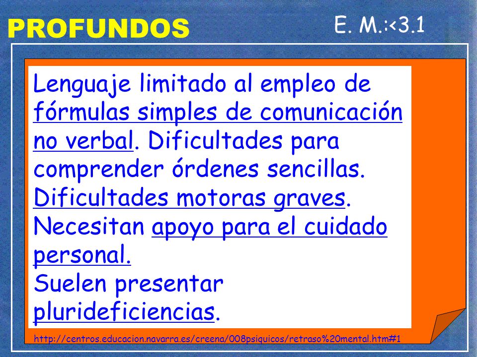 PROFUNDOS E. M.:<3.1. Lenguaje limitado al empleo de fórmulas simples de comunicación no verbal. Dificultades para comprender órdenes sencillas.