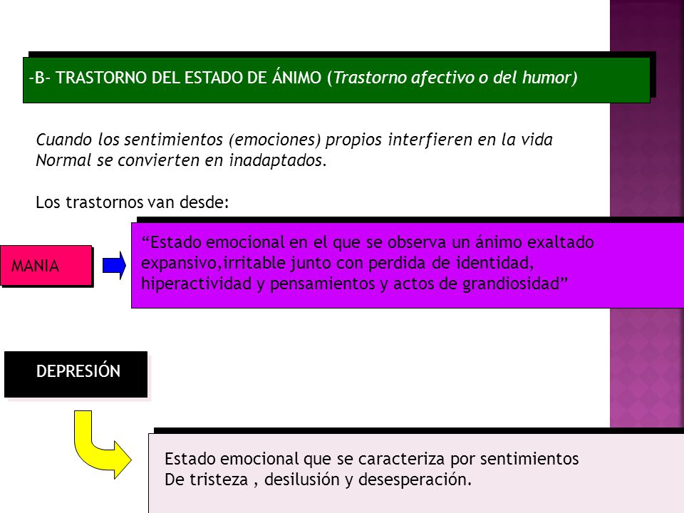 -B- TRASTORNO DEL ESTADO DE ÁNIMO (Trastorno afectivo o del humor)