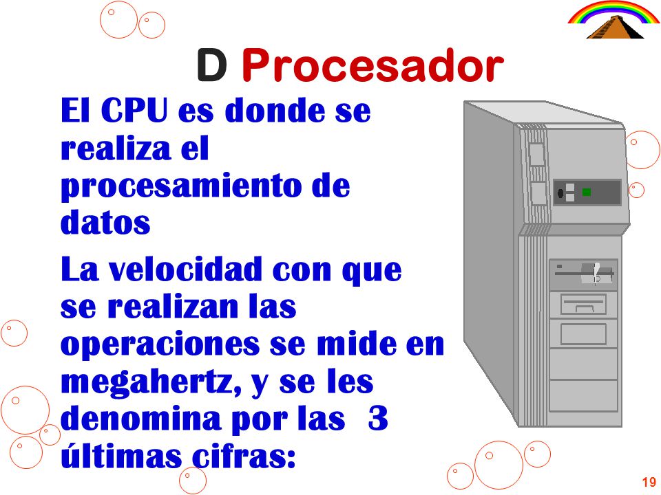 D Procesador El CPU es donde se realiza el procesamiento de datos